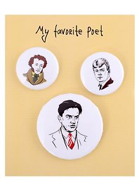 Набор значков «My favorite Poet. Поэты», металл, 2 штуки 25 мм, 1 штука 38 мм