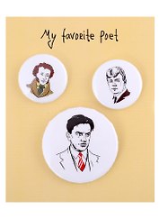 Набор значков «My favorite Poet. Поэты», металл, 2 штуки 25 мм, 1 штука 38 мм