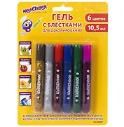 Гель с блестками ЮНЛАНДИЯ, для декора, поделок, DIY, творчества, оформления, 6 ярких цветов по 10,5 мл, блистер, 662249