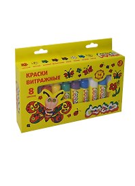Краски витражные 8 цв. (25мл) (КВТКМ08) (073728) (16 картинок) (Каляка-Маляка) (3+)