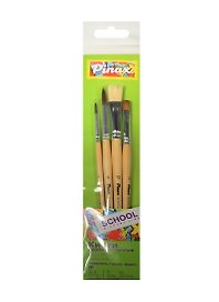 Кисти «School&Hobby», 4 штуки, пони круглая №3, №5, коза плоская №5, щетина плоская №12, Pinax