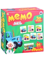Настольная игра МЕМО (30 фишек) + ПАЗЛЫ (24 элемента).Лицензия/ СИНИЙ ТРАКТОР