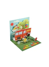3D открытка Пожарная машина (Firetruck) (квадрат) (1105) (14,5х14,5)