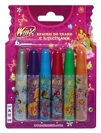 Краски по ткани 06цв 07мл "WINX CLUB" глиттер, блистер, WINX