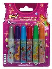 Краски по ткани 06цв 07мл "WINX CLUB" глиттер, блистер, WINX