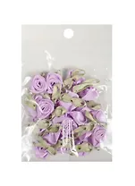 Пришивные розочки с листиками сиреневые (1,5см)(20шт)(пакет) (11-01055-QS73-3)