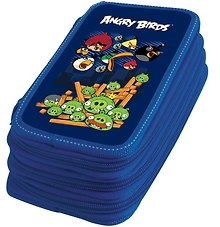 Пенал школьный 3отд. "ANGRY BIRDS" 19*11,5*6,5см, прямоугольный, c наполнением (32 предметов), голубой, Angry birds