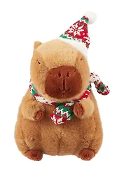 Мягкая игрушка Капибара в новогоднем колпачке и шарфе (23см) (12-Shendang-CR03)