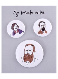 Набор значков «My favorite writer. Писатели», металл, 2 штуки 25 мм, 1 штука 38 мм