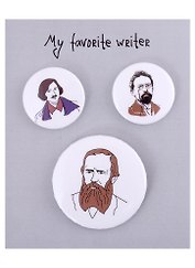 Набор значков My favorite Writer Писатели (металл) (2 шт 25мм, 1 шт 38мм)