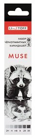 Карандаши чернографитные 6 штук, "Muse" 2H, H, HB, B, 2B, 3B, шестигранные, заточенные, Listoff