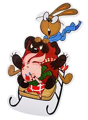 Мини-плакат "Винни Пух, Пятачок и Кролик на санках"