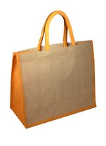 Джутовая сумка с желтыми торцами. 43x34x19 см, длина ручки- 36 см, PB2189