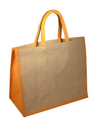 Джутовая сумка с желтыми торцами. 43x34x19 см, длина ручки- 36 см, PB2189
