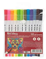 Маркеры для скетчинга 12цв двухсторонние, линер/кисть, Art idea