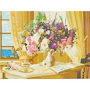 Холст с красками по номерам Натюрморт и цветы у окна (Х-8262) (40х50см) (24цв) (Рыжий Кот) (3+) (коробка)