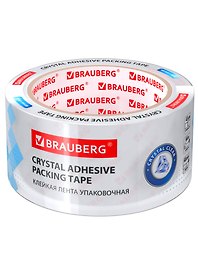 Лента клейкая упаковочная кристально-прозрачная, 48 мм х 66 м, Brauberg