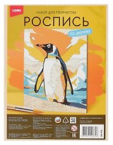 Роспись по дереву. Картина "Пингвин на льду" (24,5х18,5 см)