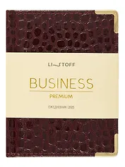 Ежедневник дат. 2025г А6 176л "Business premium. Lizard" бордо, 7Б, тв.переплет, иск.кожа, обл.поролон, мет.уголки, тонир.блок, цв.торец, справ.мат-лы, ляссе