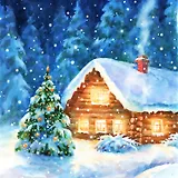 Алмазная мозаика (блест.) 20х20см. с подр.,с полн.заполн.(16 цв.) Уютный заснеженный дом (Арт. AS20064)