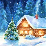 Алмазная мозаика (блест.) 20х20см. с подр.,с полн.заполн.(16 цв.) Уютный заснеженный дом (Арт. AS20064)