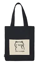 Сумка-шоппер с карманом Котик Kawaii (черная) (текстиль) (СК2024-269)