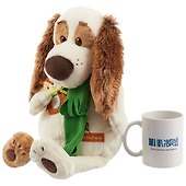 Мягкая игрушка Такса Бартоломей в шарфе и с оленем (33 см) (Bart33-009) - 2