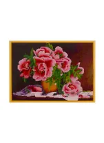 Алмазная мозаика ТМ Рыжий Кот 40х50см с подрамником с полным заполнением (блест.) (27 цв.)РАСПУСТИВШИЕСЯ РОЗОВЫЕ ЦВЕТЫ