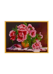 Алмазная мозаика ТМ Рыжий Кот 40х50см с подрамником с полным заполнением (блест.) (27 цв.)РАСПУСТИВШИЕСЯ РОЗОВЫЕ ЦВЕТЫ