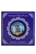 Тарелка декоративная Свято-Троицкий собор с подставкой (10см) (фарфор) (Псков) (10-K6-25 )
