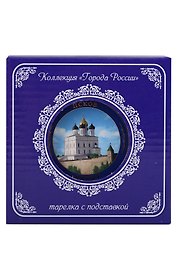 Тарелка декоративная Свято-Троицкий собор с подставкой (10см) (фарфор) (Псков) (10-K6-25 )