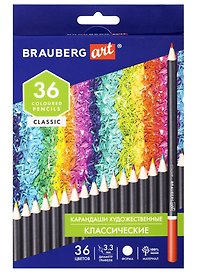 Карандаши цветные 36 цветов художественные 3,3 мм, Brauberg Art Classic
