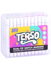 Маркеры для скетчинга TERSO двусторонние 36цв, пулевидный/клиновидный наконечники 1-3мм, пластиковая упаковка