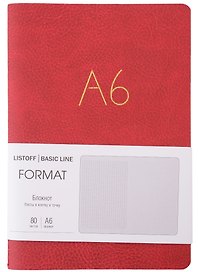 Записная книжка «Format» А6+, 80 листов в линейку, красная экокожа, Listoff