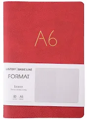 Записная книжка А6+ 80л лин. "Format" красн.иск.кожа, интегр.переплет, тиснение фольгой, скругл.углы, инд.уп.