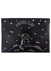 Папка-конверт А4 на кнопке "Astro cat", черная