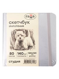 Скетчбук 120*120 80л "Гамма. Студия" серебро, 140г/м2, слоновая кость, тв.обложка, резинка