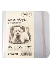 Скетчбук 120*120 80л "Гамма. Студия" серебро, 140г/м2, слоновая кость, тв.обложка, резинка