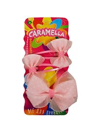 Набор аксессуаров д/волос (23933) (2 клипа+1 заколка-бантик) (розовые) (Caramella) (упаковка)