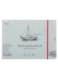 Скетчбук 24,5*17,6cм 32л "SMLT Art White authenticbook", на резинке, 90г/м2, белый, сшивка