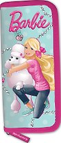 Пенал школьный 1отд. "Barbie" 20*9*3см, ламин., глиттер, крепление для канц.принадл., голубой, Barbie