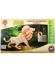 E013 Сборная деревянная модель Лев (62 детали) (21х30х30см) (Животные) (Чудо-дерево) (3+) (упаковка)
