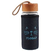 Бутылка в джинсовом чехле Мордочка котика (стекло) (300мл) (12-07599-SK02F78) - 0