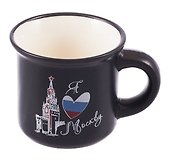 Кружка маленькая Спасская башня, триколор, черная (фарфор) (75мл) (Москва) (065-9-M-21-BL) - 1