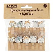 Прищепки декоративные с верёвкой «Котики», 10 штук, Art idea
