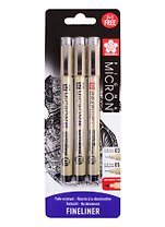 Набор капиллярных ручек Pigma Micron 3шт (0.35мм 0.45мм + graphic 1мм) , цвет черный, Sakura
