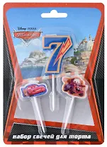Набор свечей для торта цифра 7 Дисней Тачки (3 шт) (7 см)