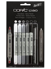 Набор маркеров Copic Ciao оттенки серого, 5 цветов + мультилинер 0.3 мм 