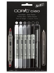 Набор маркеров Copic Ciao оттенки серого, 5 цветов + мультилинер 0.3 мм 