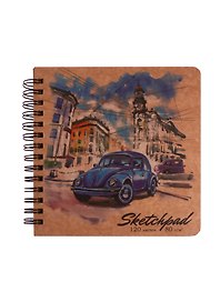 Скетчбук 200*200 120л "Ретроавтомобиль" крафт бумага 80г/м2, карт.обл., тв.подложка, гребень